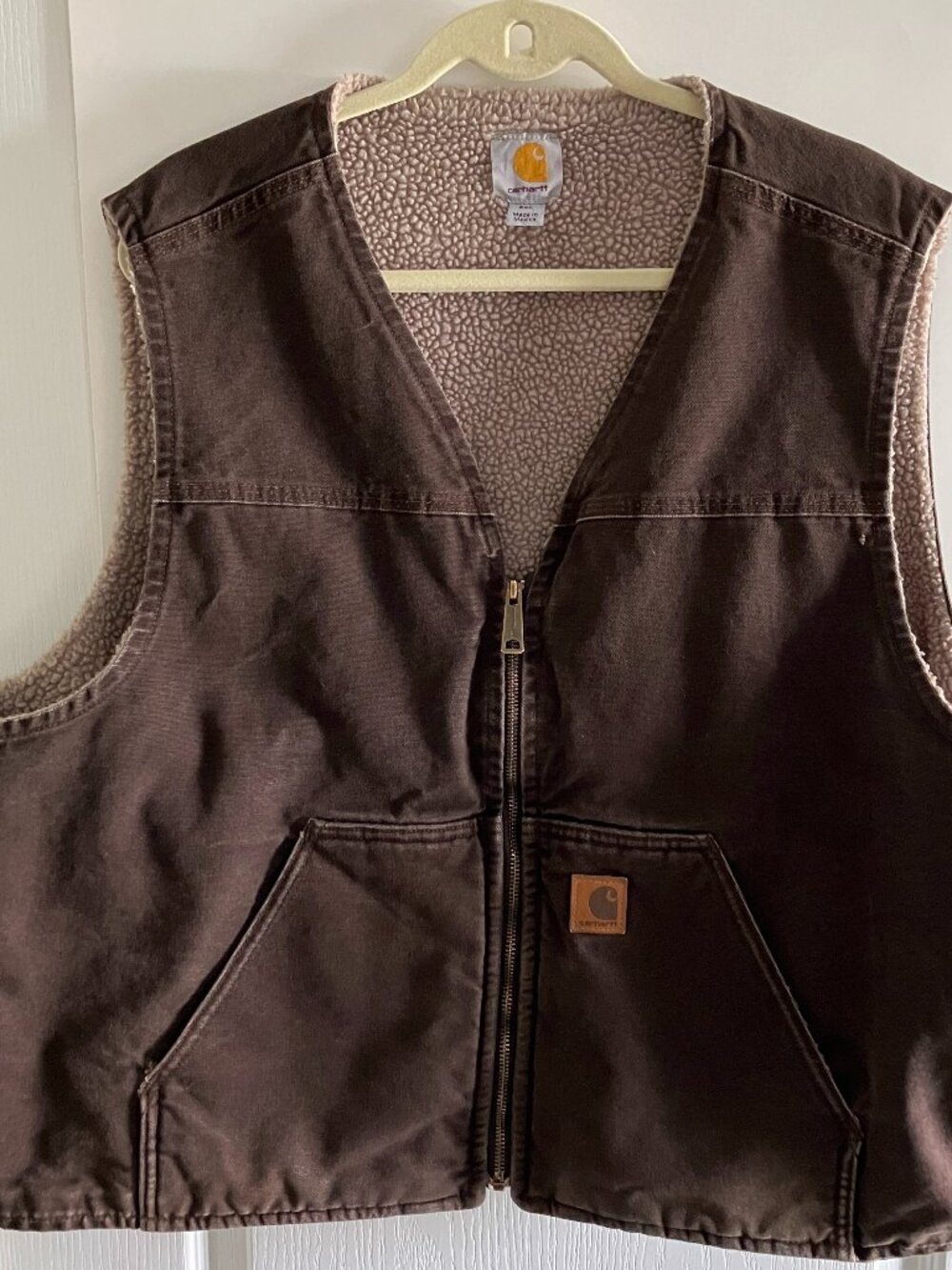 Carhartt Sherpa Lined Full Zip Vest Brown Solid Men's 2XL Regular.